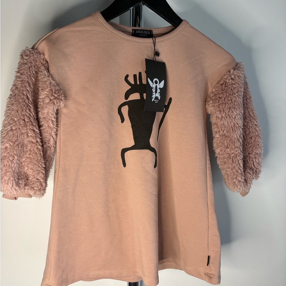 Abalulu Me&Mi Pink Fuzzy Sleeve Graphic Top | Size 6Y